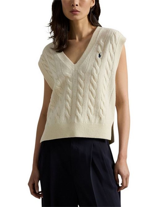 gilet donna a trecce crema Ralph Lauren | 211949994002